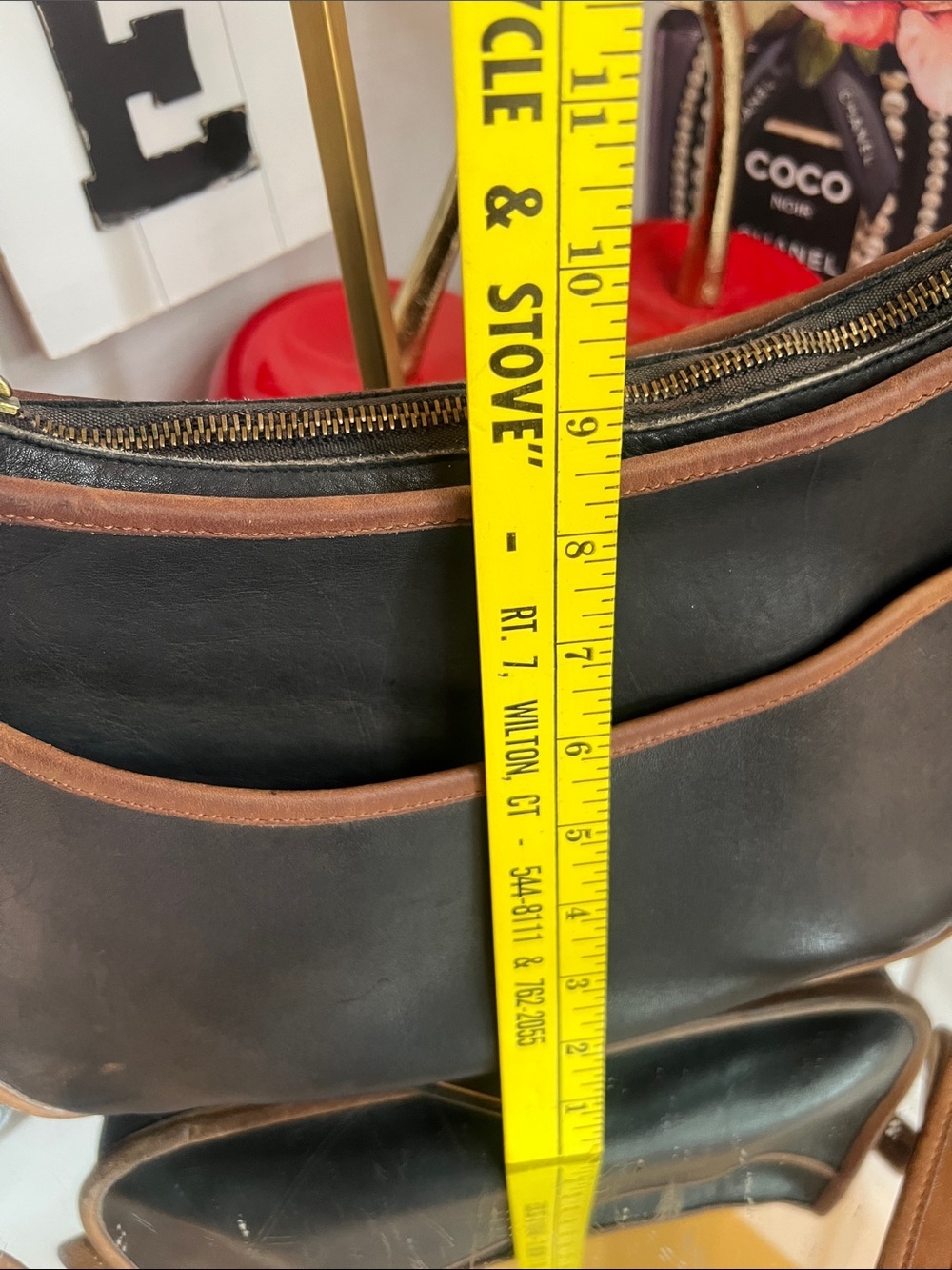 Coach vintage Black and British Tan Leather Pu Hobo Messenger Bag #0596-909 - Picture 16 of 17